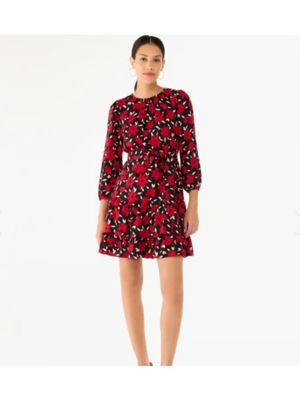Kate Spade New York Winter Blooms Floral Tie Waist Dress Black Red Size S